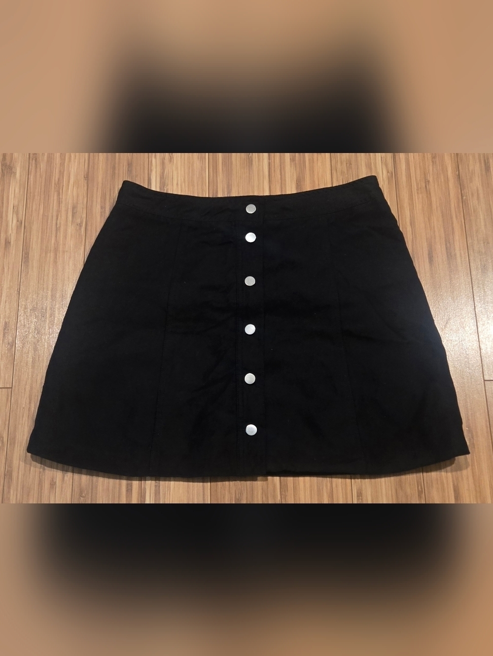 Divided Black Fuax Suede Button-Front A-Line Skirt